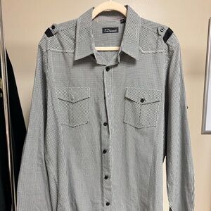 7 Diamonds Western Shirt Black and White Gingham Long Sleeve Button Down XL